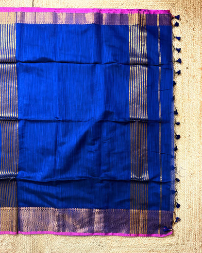 Royal Blue Antique Cotton Silk Saree