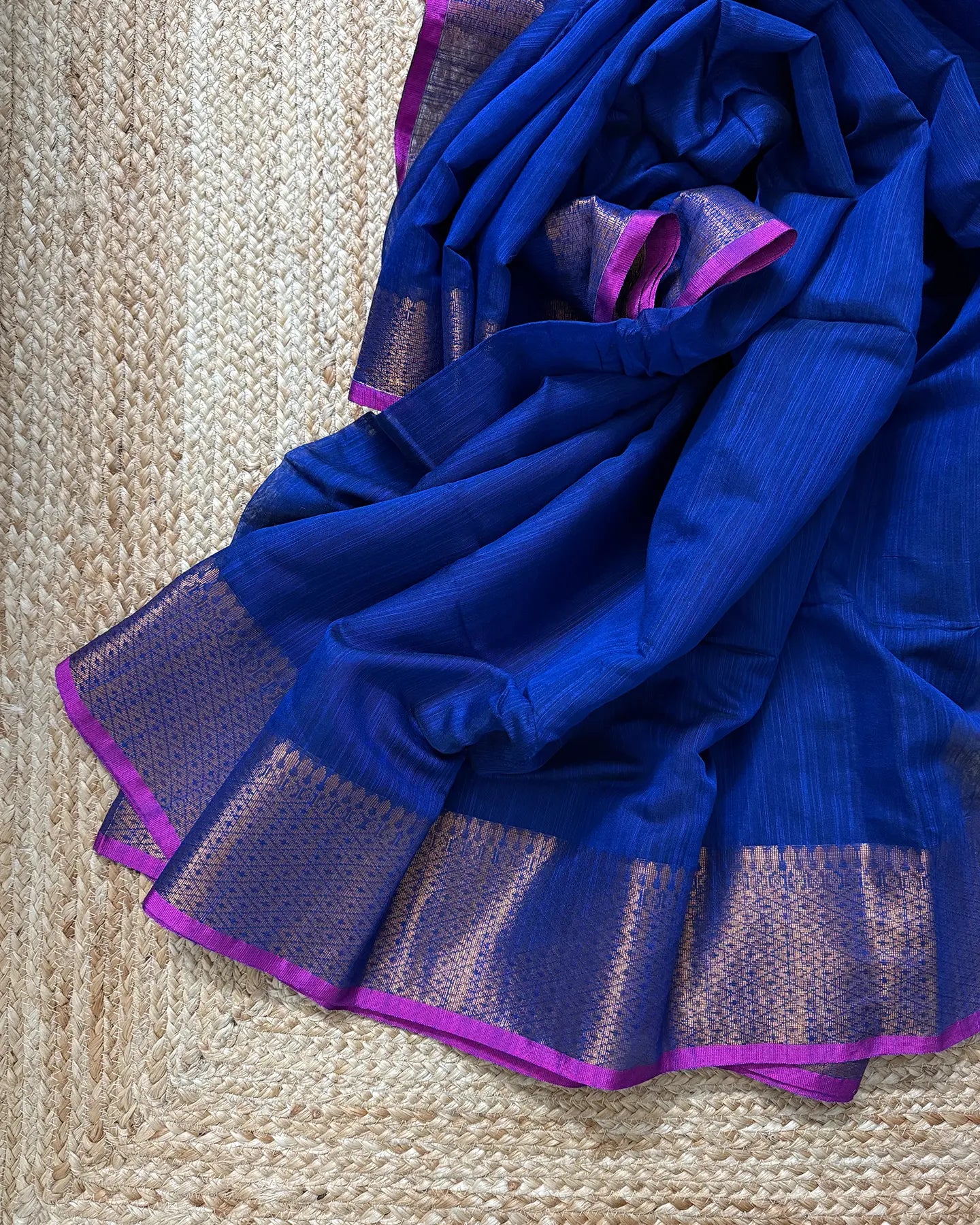 Royal Blue Antique Cotton Silk Saree