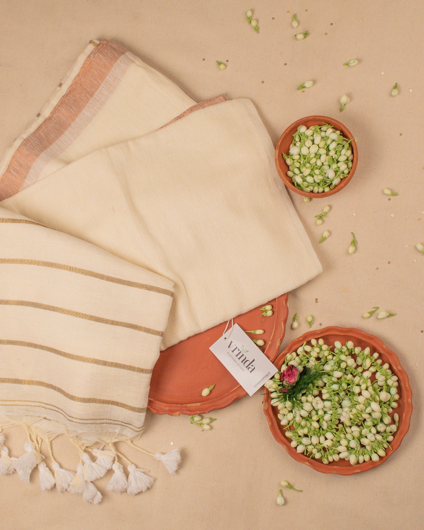 Sandhya Ivory Handwoven Linen Saree