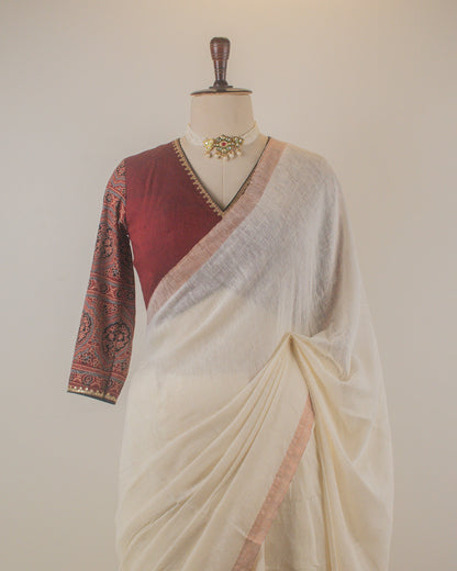Sandhya Ivory Handwoven Linen Saree