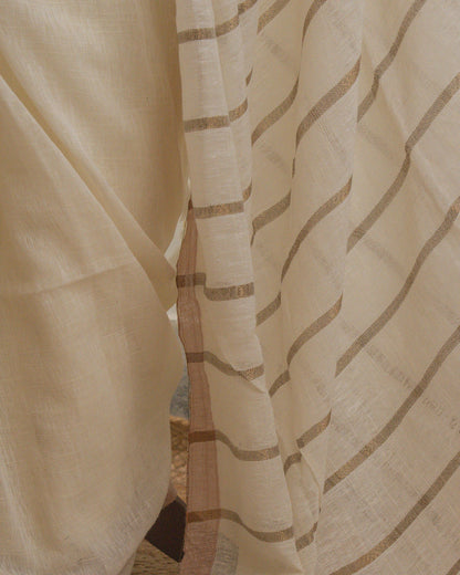 Sandhya Ivory Handwoven Linen Saree