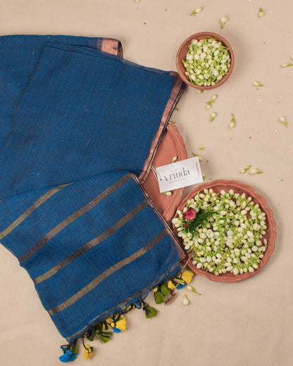 Sandhya Neel Handwoven Linen Saree
