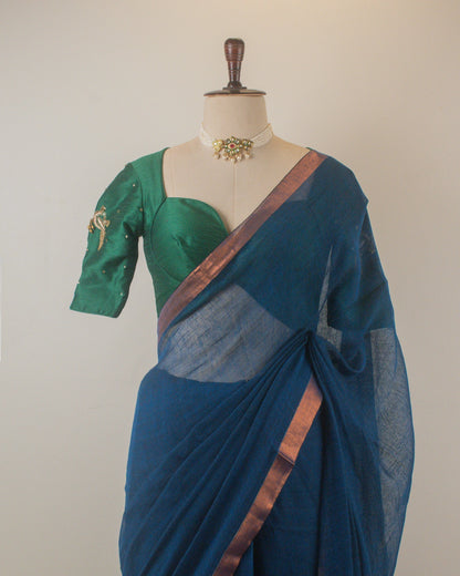 Sandhya Neel Handwoven Linen Saree