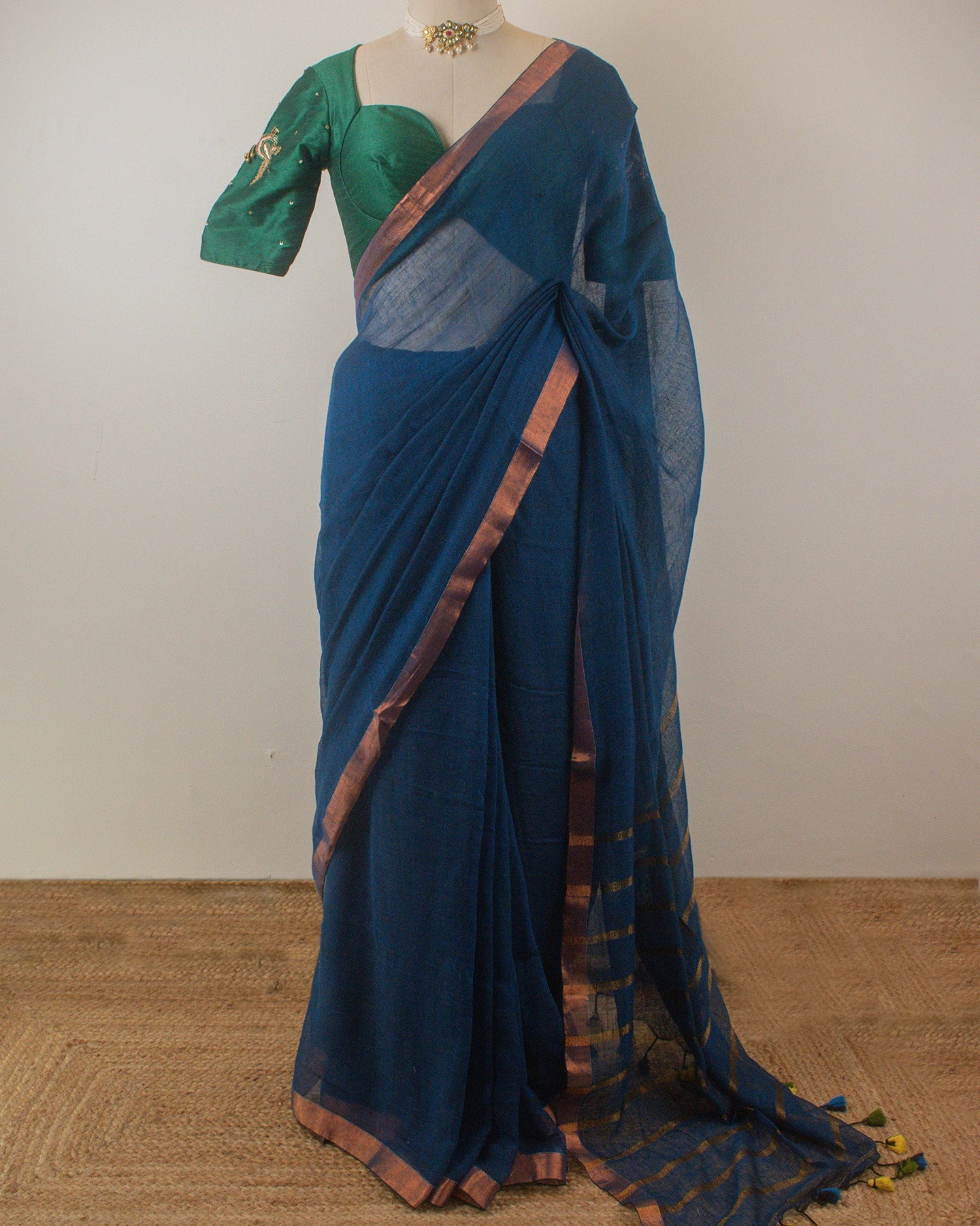 Sandhya Neel Handwoven Linen Saree