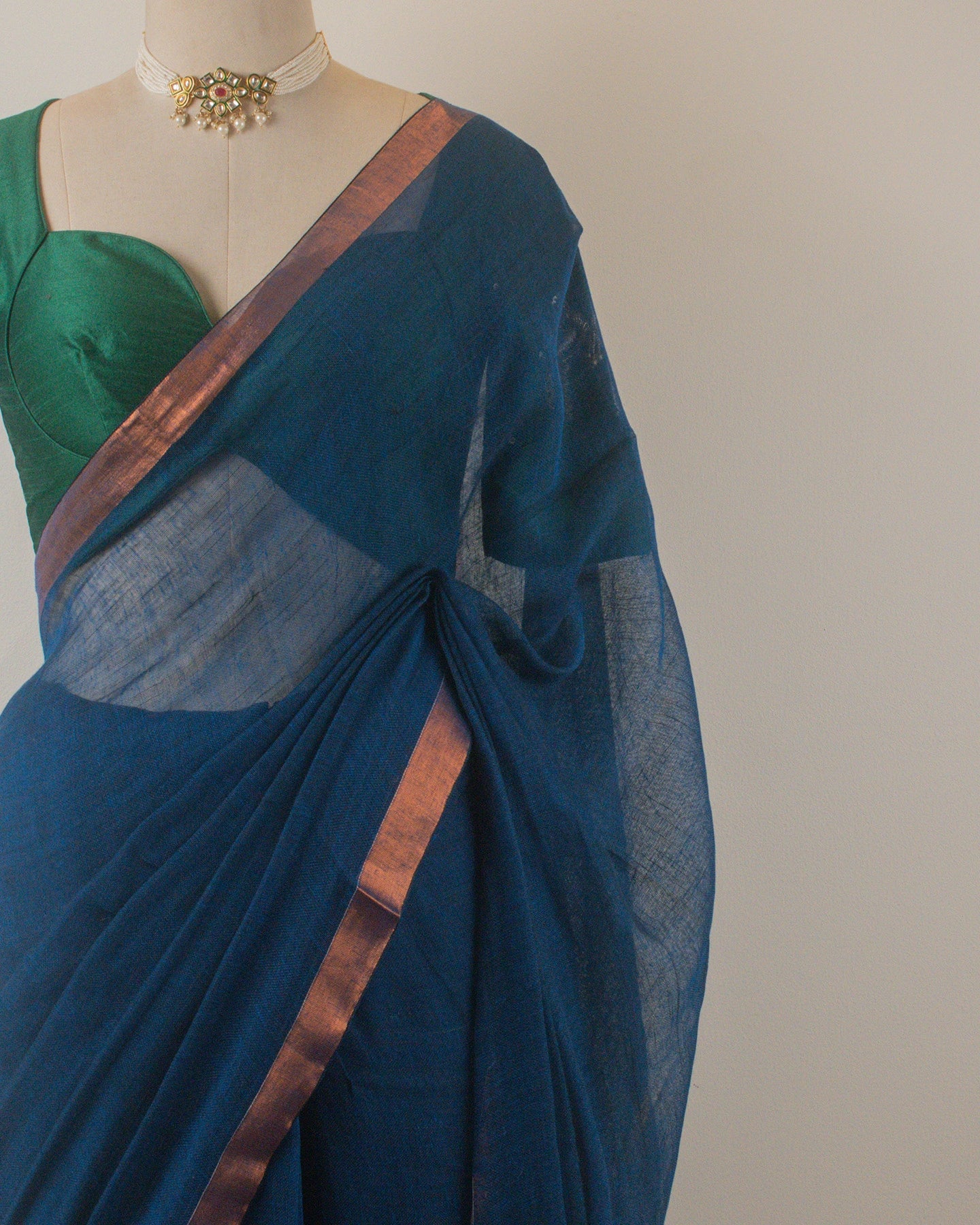 Sandhya Neel Handwoven Linen Saree