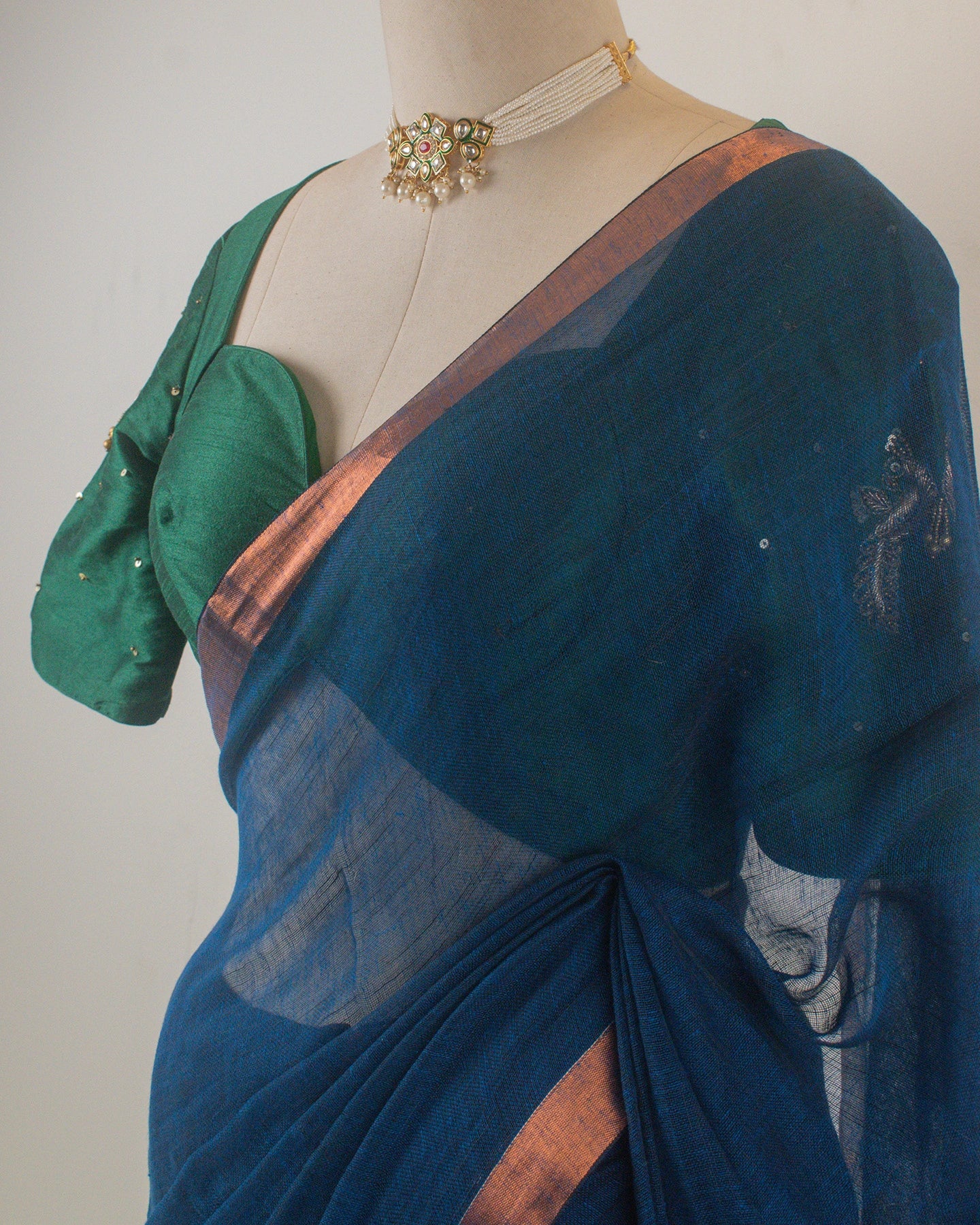 Sandhya Neel Handwoven Linen Saree