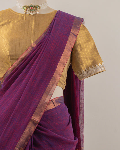 Sandhya Wine Handwoven Linen Saree