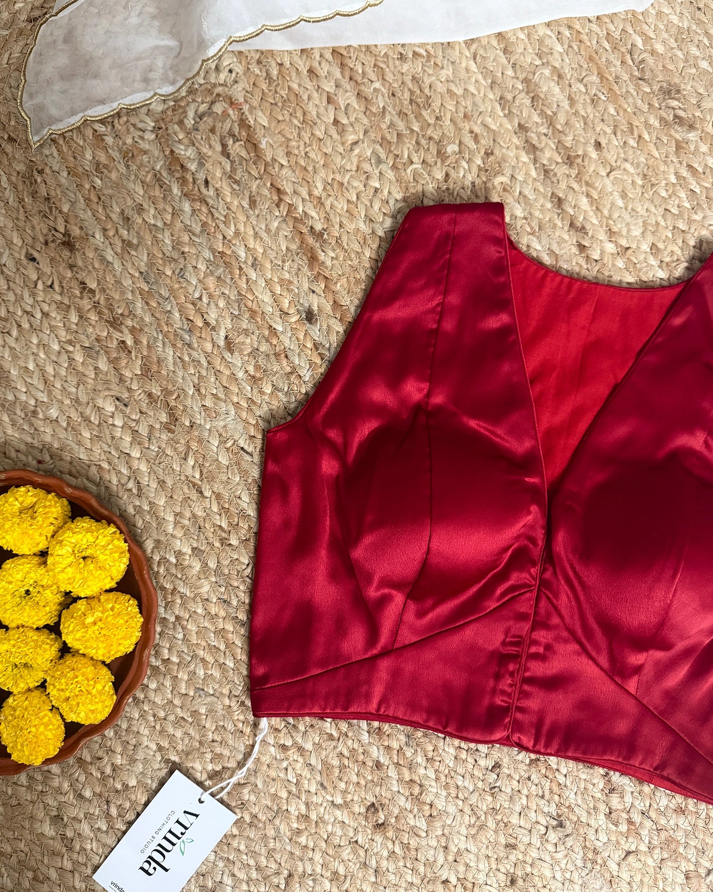 Satin Coral Red Blouse
