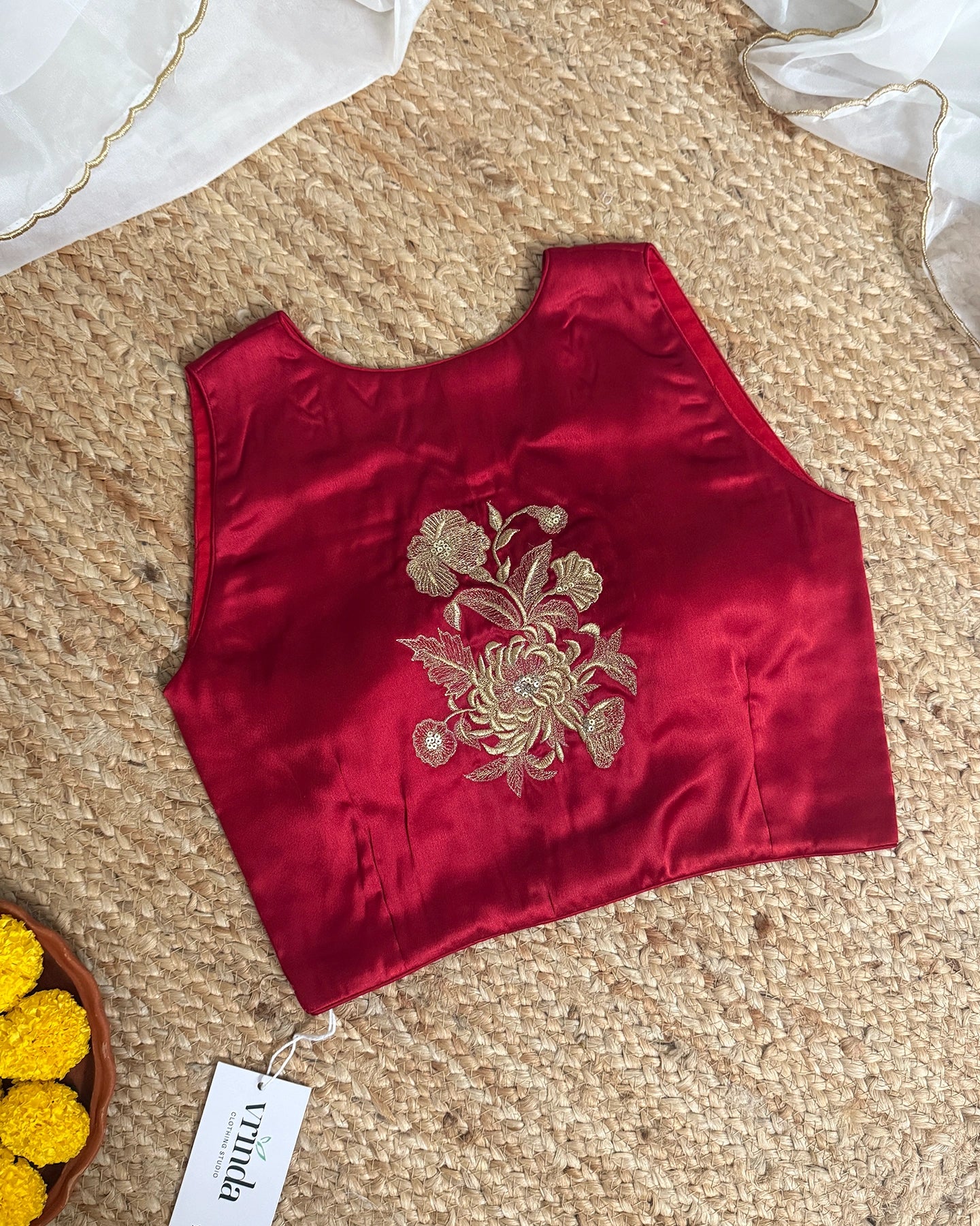 Satin Coral Red Blouse