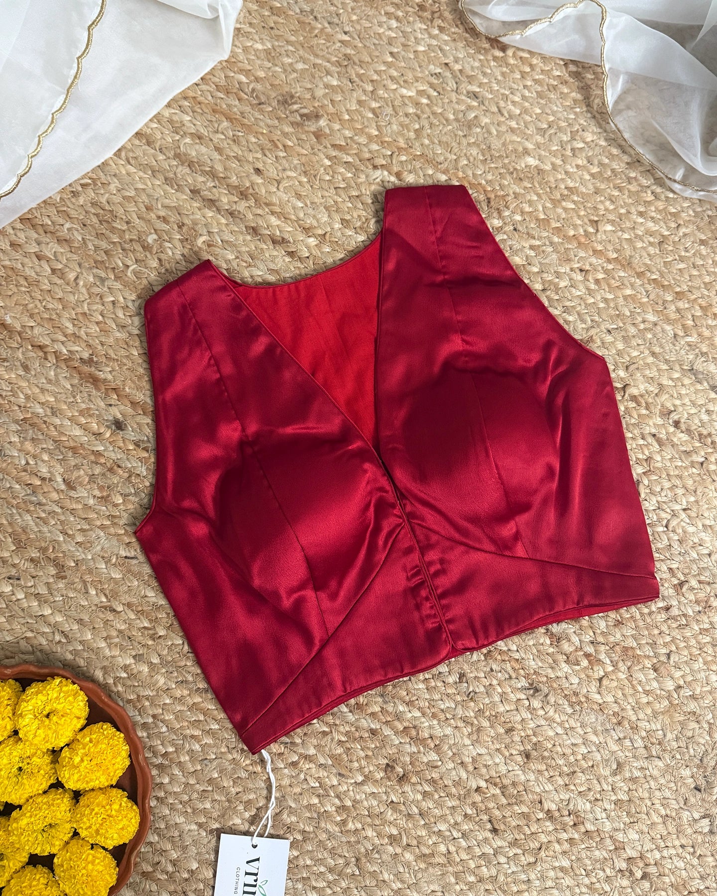 Satin Coral Red Blouse