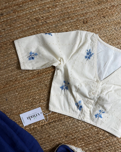 Schiffli Blue Flora Blouse