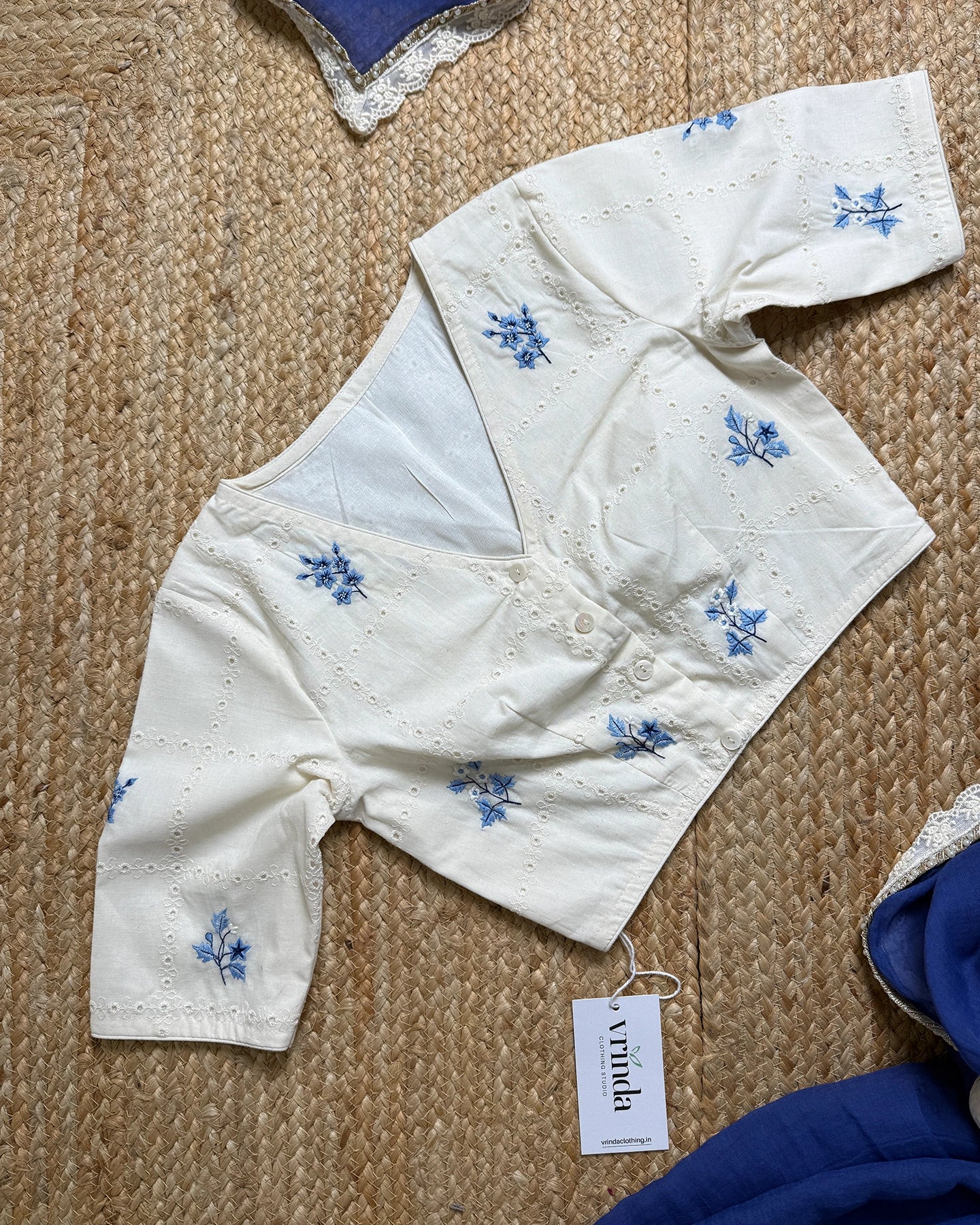 Schiffli Blue Flora Blouse
