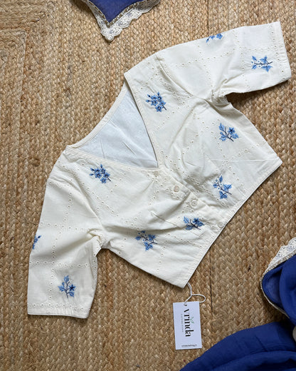 Schiffli Blue Flora Blouse