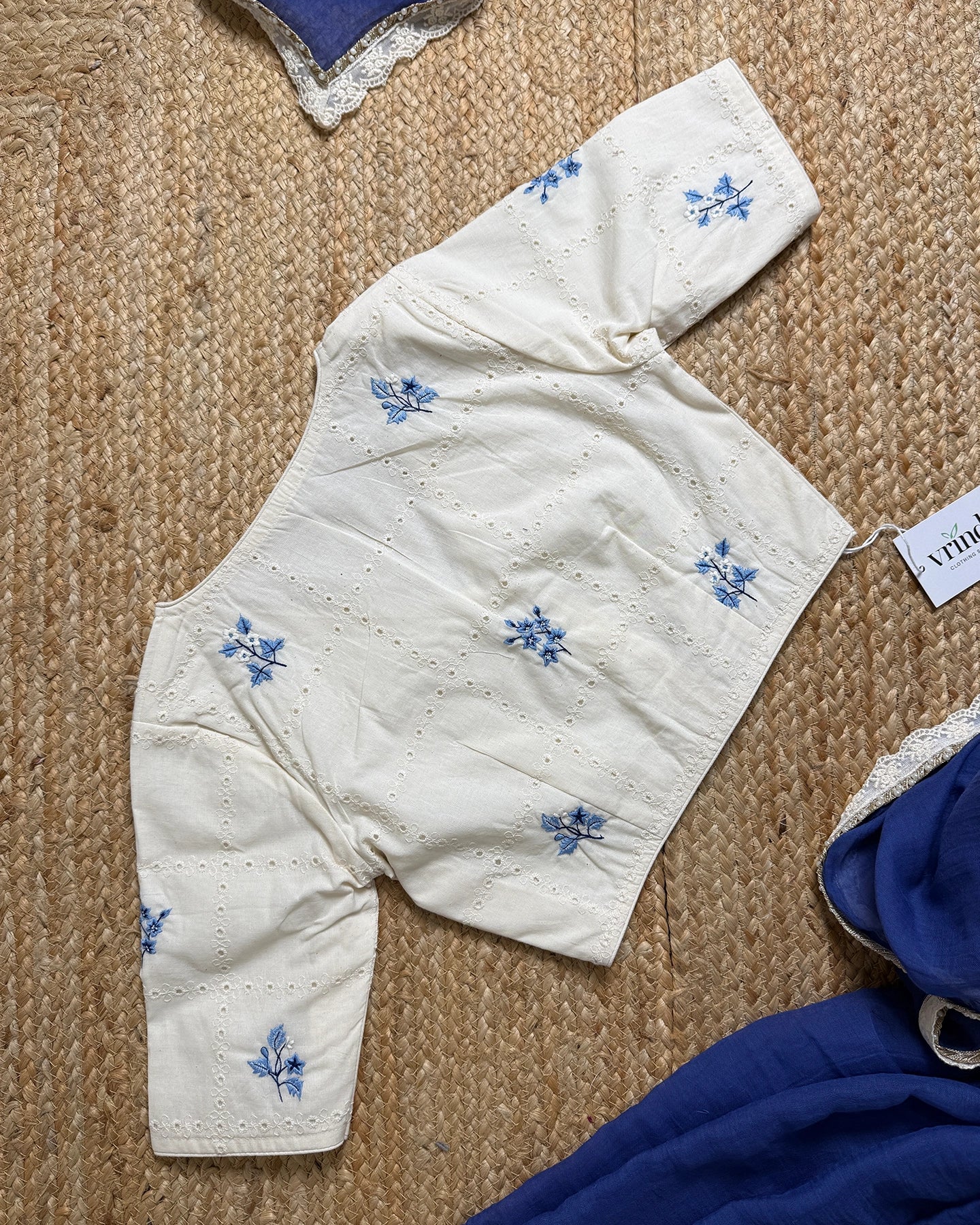 Schiffli Blue Flora Blouse