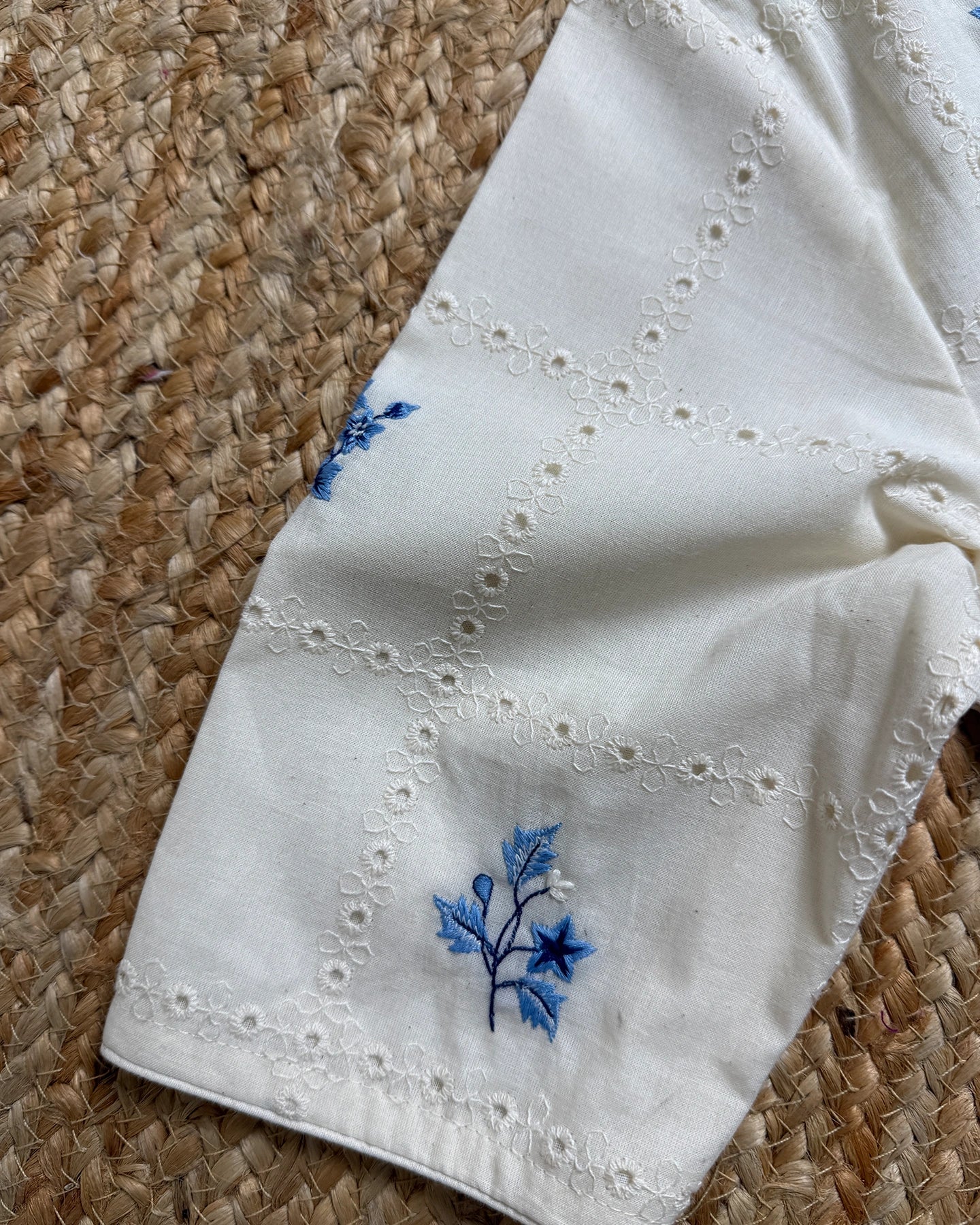 Schiffli Blue Flora Blouse