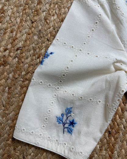 Schiffli Blue Flora Blouse