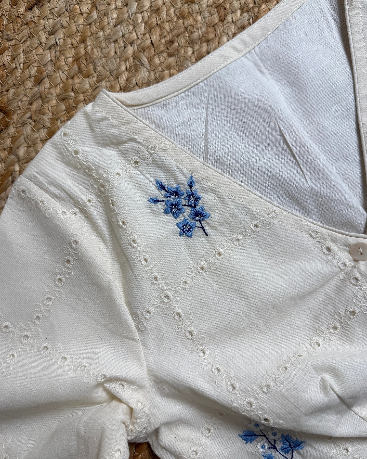 Schiffli Blue Flora Blouse