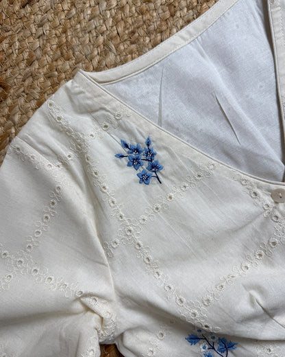 Schiffli Blue Flora Blouse