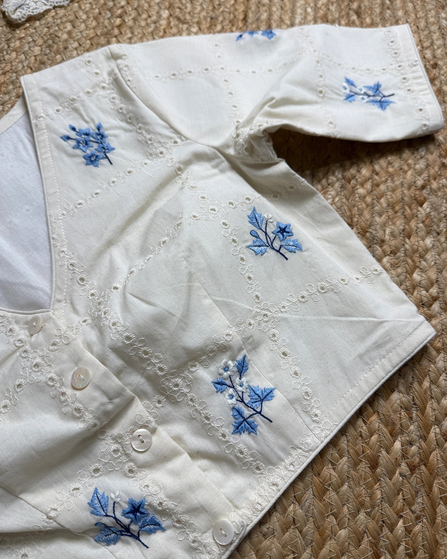 Schiffli Blue Flora Blouse