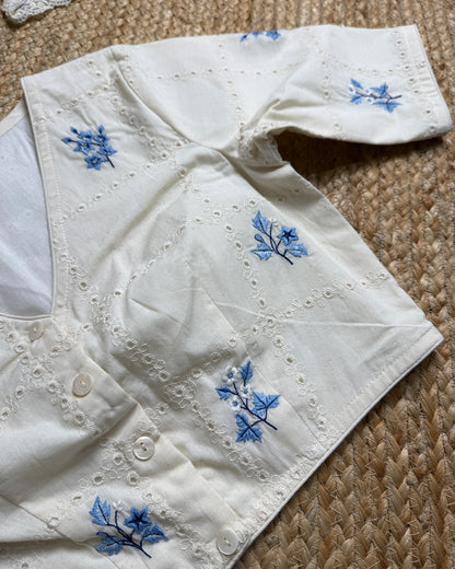 Schiffli Blue Flora Blouse