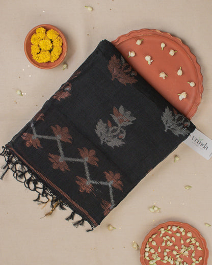 Tulip Floral Black Saree