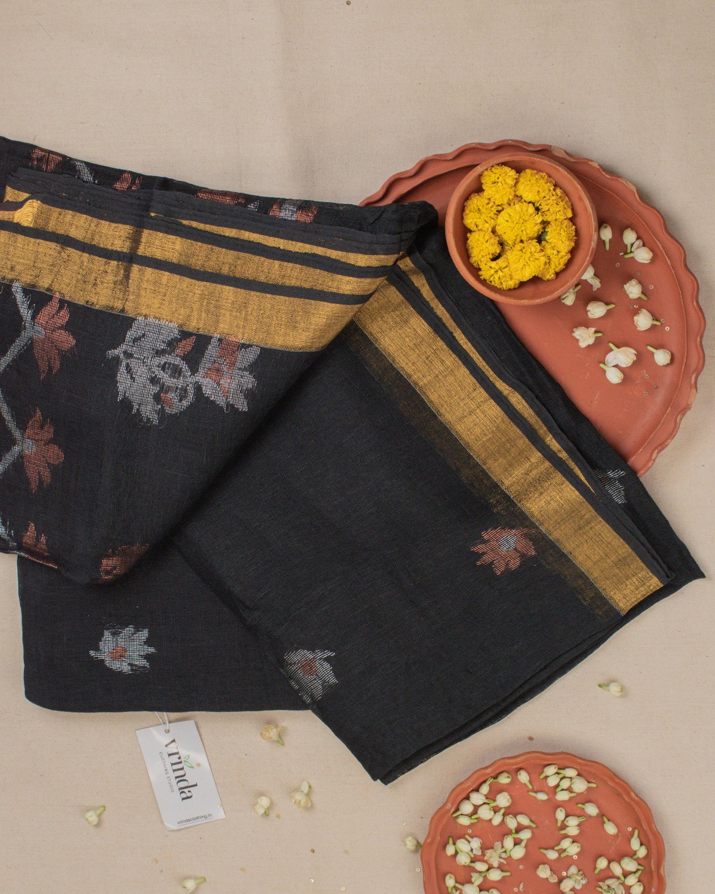 Tulip Floral Black Saree