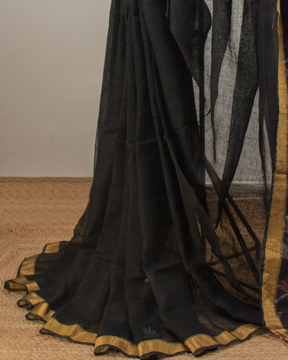 Tulip Floral Black Saree