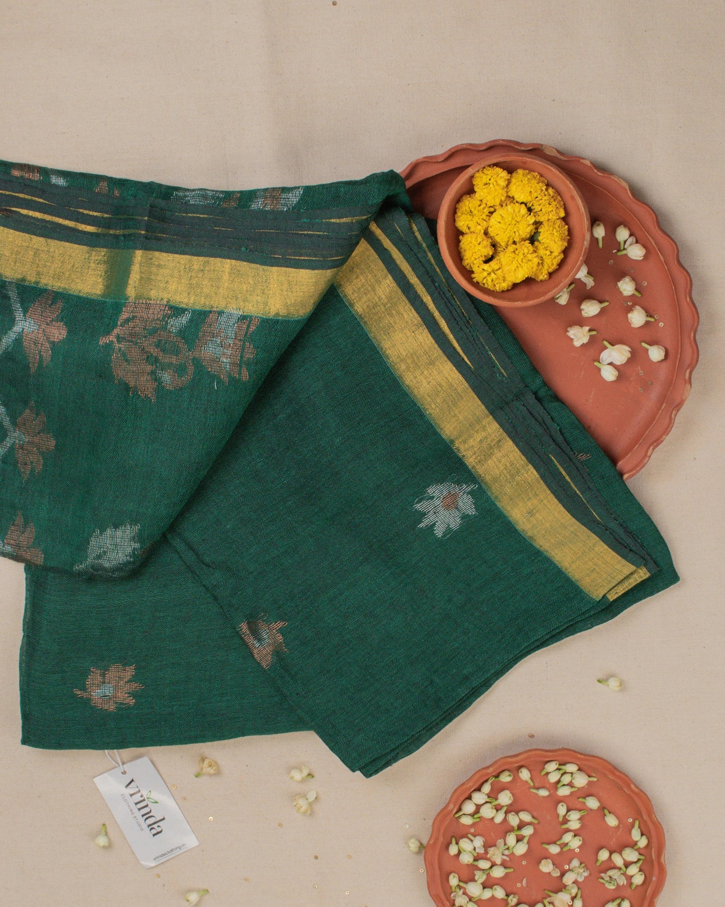 Tulip Floral Green Saree