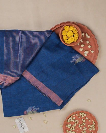 Tulip Indigo Linen Saree