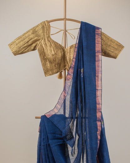 Tulip Indigo Linen Saree