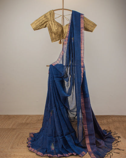 Tulip Indigo Linen Saree