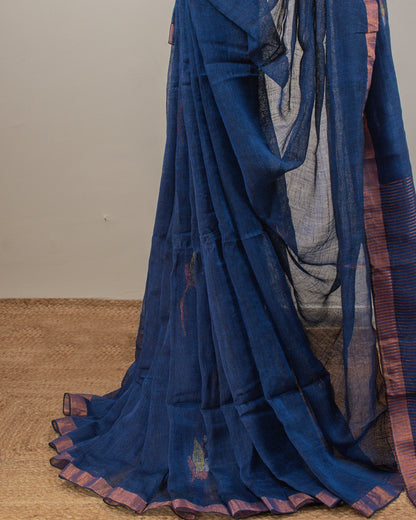 Tulip Indigo Linen Saree