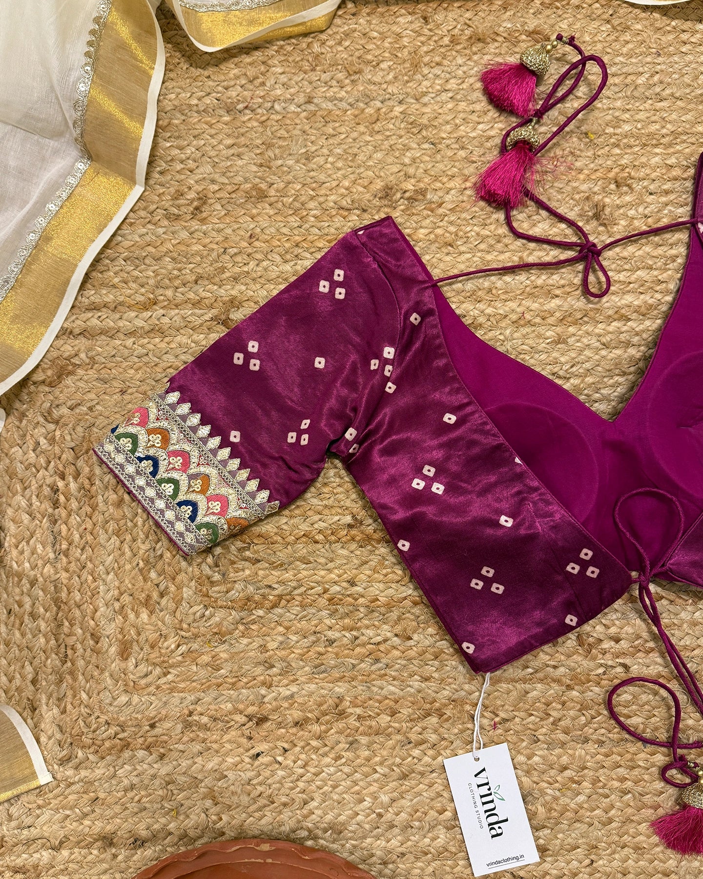 Wine Bandhej Blouse