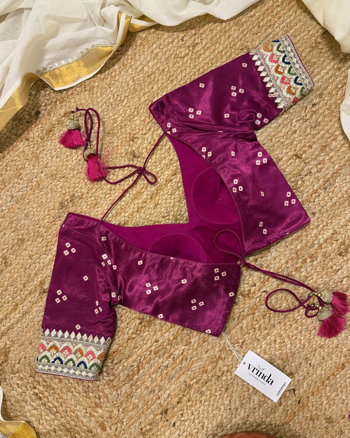 Wine Bandhej Blouse